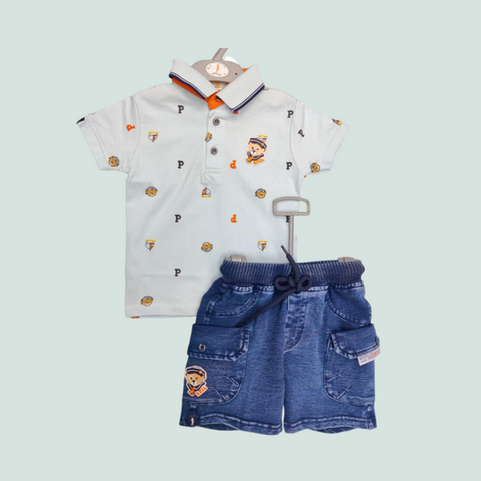 SKY POLO T-SHIRT AND DENIM SHORTS