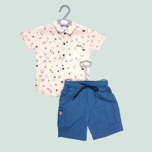 COTTON SHIRT AND SHORTS (BLUE)