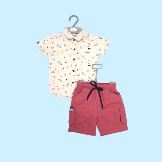 COTTON SHIRT AND SHORTS (RED)