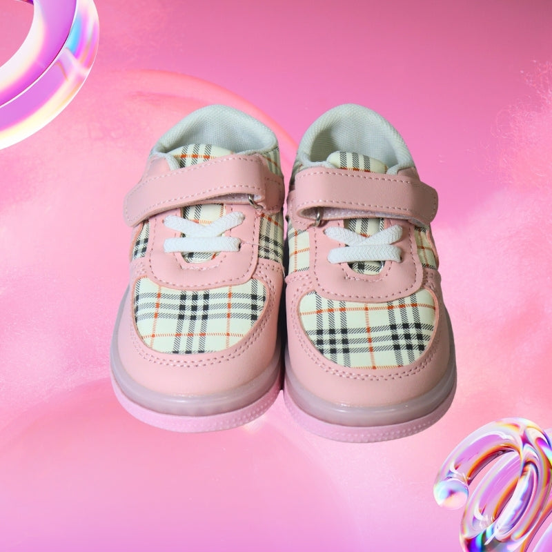 DOUBLE STRAP CHECKS LED SHOES(PINK)