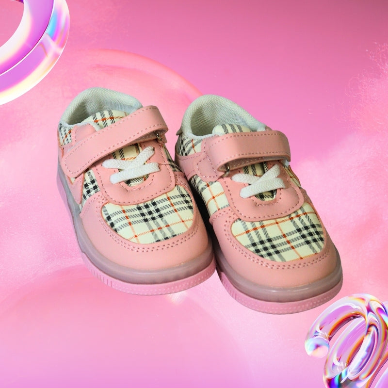 DOUBLE STRAP CHECKS LED SHOES(PINK)