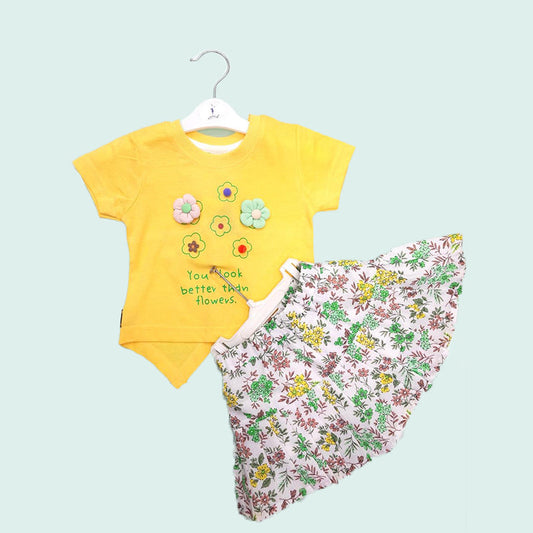 LEMON YELLOW TSHIRT AND FLOWER FROCK