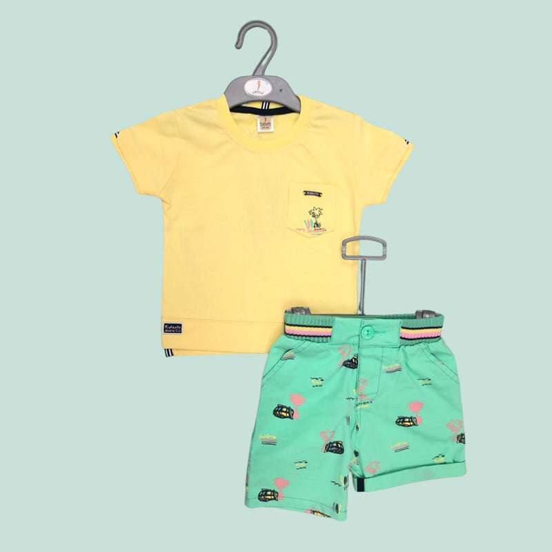 LEMON YELLOW TSHIRT AND GREEN SHORTS