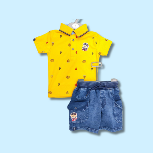 MUSTARD POLO TSHIRT N DENIM SHORTS