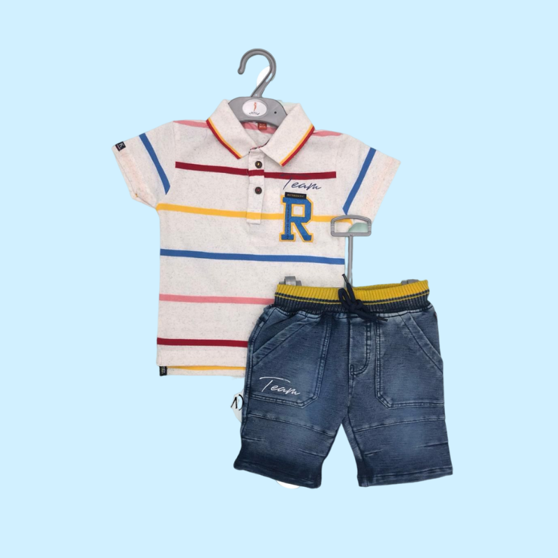 STRIPES POLO TSHIRT WITH DENIM SHORTS