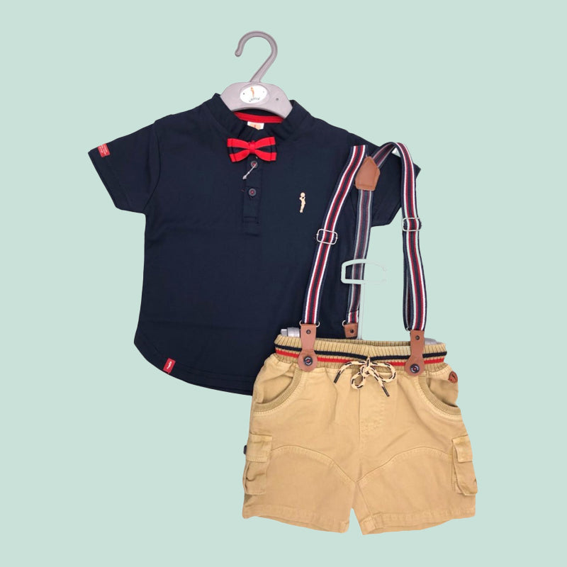 SUSPENDER NAVY BLUE TSHIRT SET