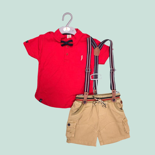 SUSPENDER RED TSHIRT SET